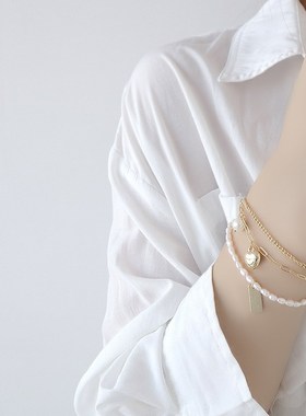 花式珍珠手链ins小众设计冷淡风多层气质女超仙珍珠编织手镯闺蜜