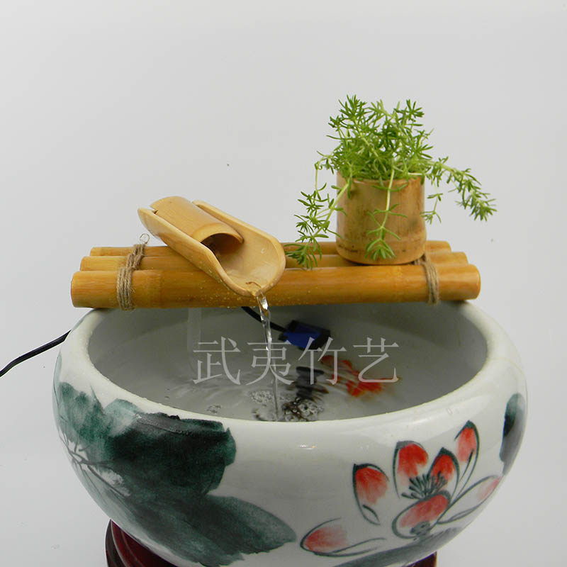 竹子流水摆件 鱼l缸石槽造景 桌面招财摆件 小鱼缸流水加湿装饰