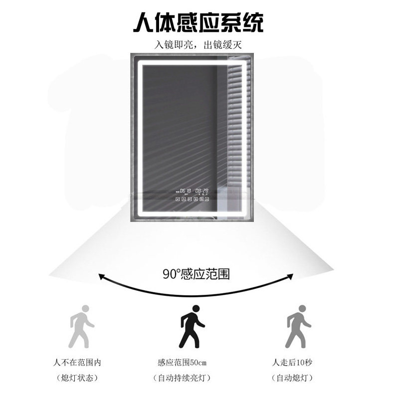 智能镜子触摸屏卫生间洗手间镜子带灯防雾竖款定制浴室镜子挂墙式