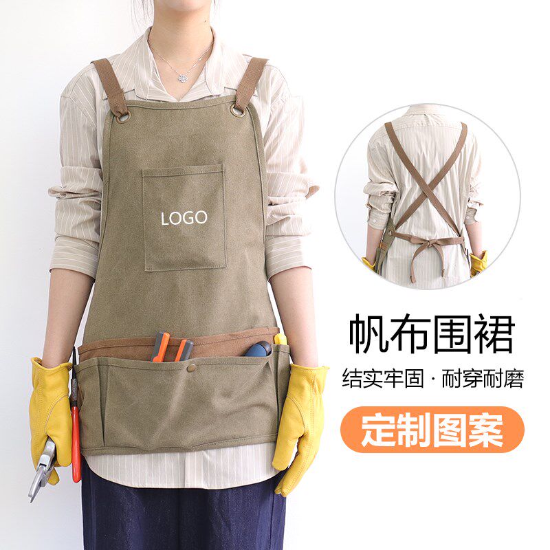 木工专用男d围裙多功能口袋定制logo手工车间修车短款厚帆布工作