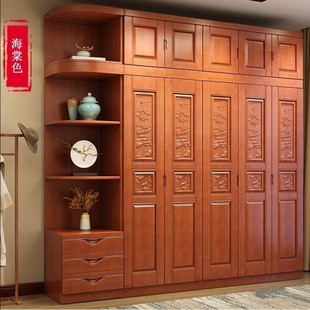 实木衣柜原木全实木 3 4 5x 6门橡木中式卧室木质衣橱平开门大衣