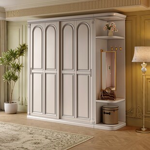 美式实木趟门衣柜白色2025w新款卧室多挂衣推拉门移门大衣橱储物