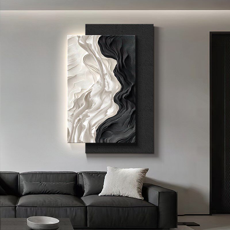 黑白抽象客厅f装饰画现代简约沙发背景墙挂画高级感立体玄关壁画