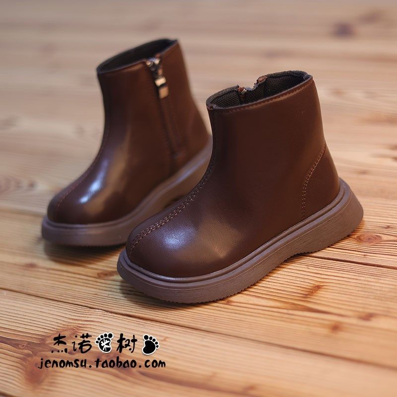 男童靴子秋冬短靴公主加绒女宝宝2-3-5-9岁洋气软底英Y伦风马丁靴