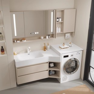 现代简约定制切角可丽o耐一体盆岩板浴室洗衣机一体柜卫生间洗漱