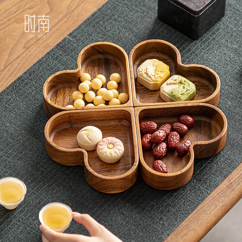 胡桃木爱心干果盘围炉煮茶点心盘高颜值零食摆放盘实木心形坚果盒