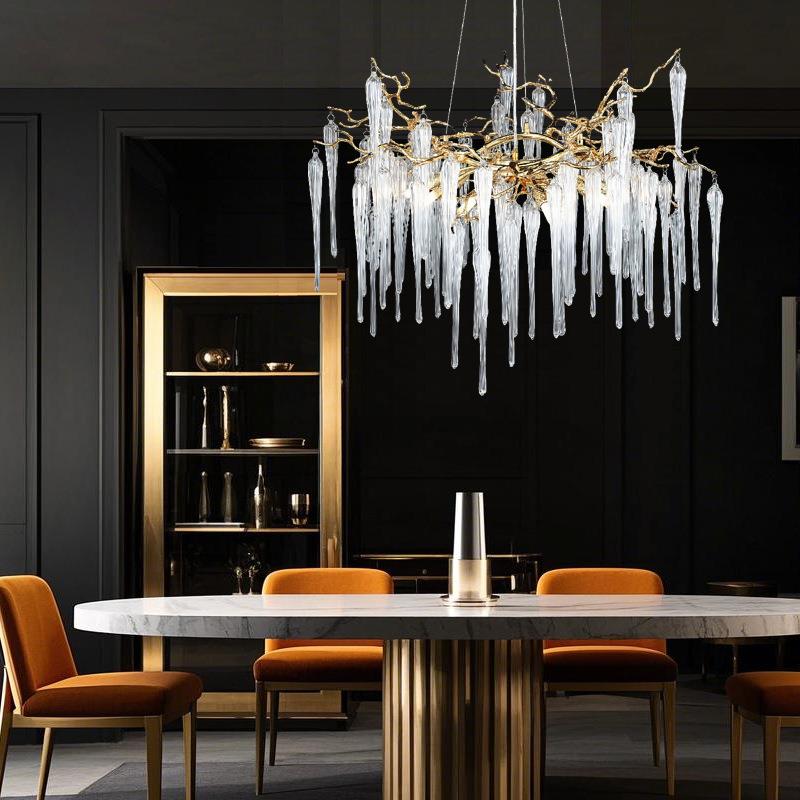 简约现代轻奢水晶吊灯客厅餐厅卧室手工艺术装饰金色树枝造型灯具