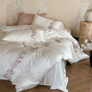 兰花卉风刺绣寝具床上用品春夏小清新兰精莱赛尔四件套家纺