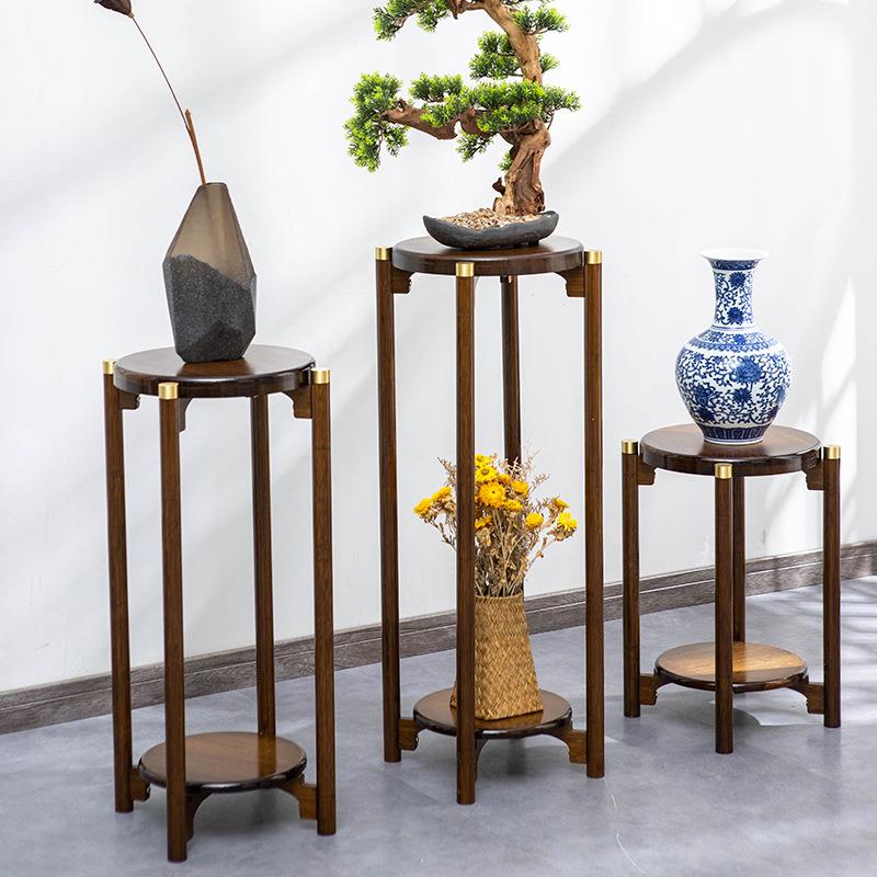 厂家花架子实木客厅室内简约圆形复古花几花盆景架花架置物架