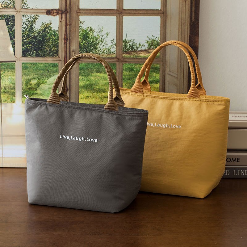 日式简约通勤手提包内胆可拆学生上班族饭盒保温袋防水便当包布包