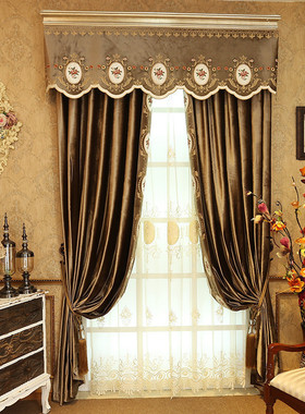大气欧式法式窗帘高档奢r华绒布绣花窗纱客厅卧室落地窗帘成品定