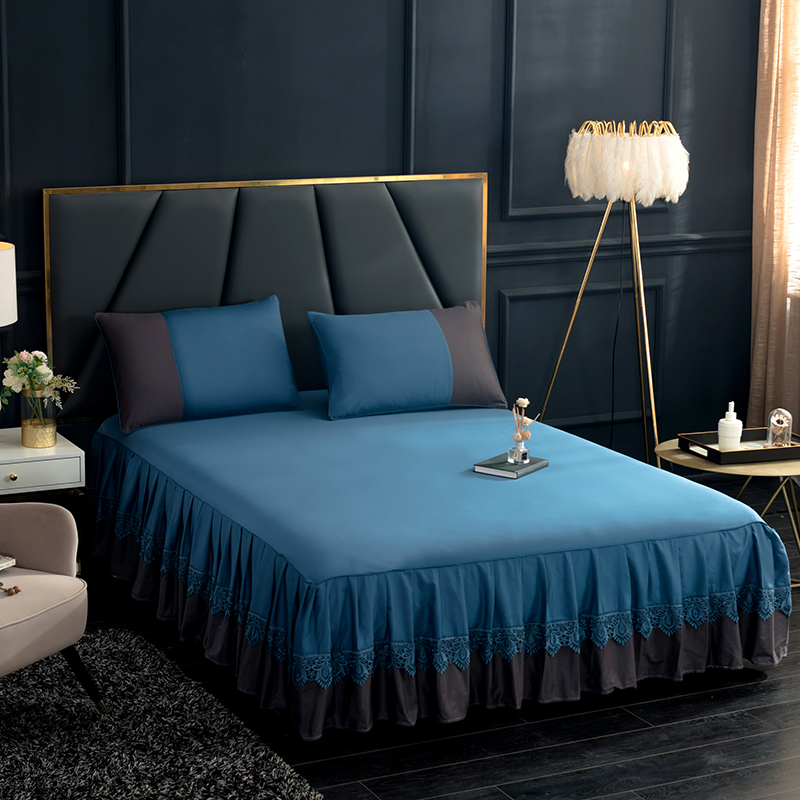 纯色全棉床裙单枕套家用蕾丝花裙边1.5米2米床单防滑床裙三件套