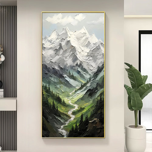 背有靠山侘寂风玄关装饰画竖版肌理E画入户门走廊过道壁画手绘挂