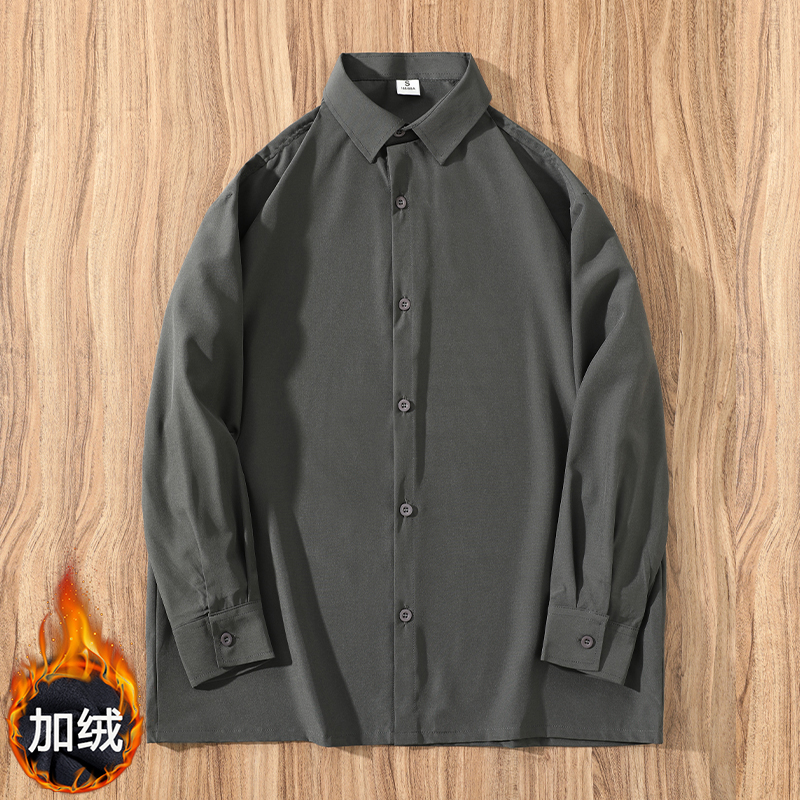 定制长袖加绒衬衫印logo图案大尺码衬衫宽松西餐厅咖啡馆奶茶工作