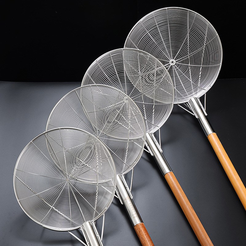 304不锈钢长柄木柄大漏勺大笊篱线漏油炸捞网炸篱商用大号过滤网