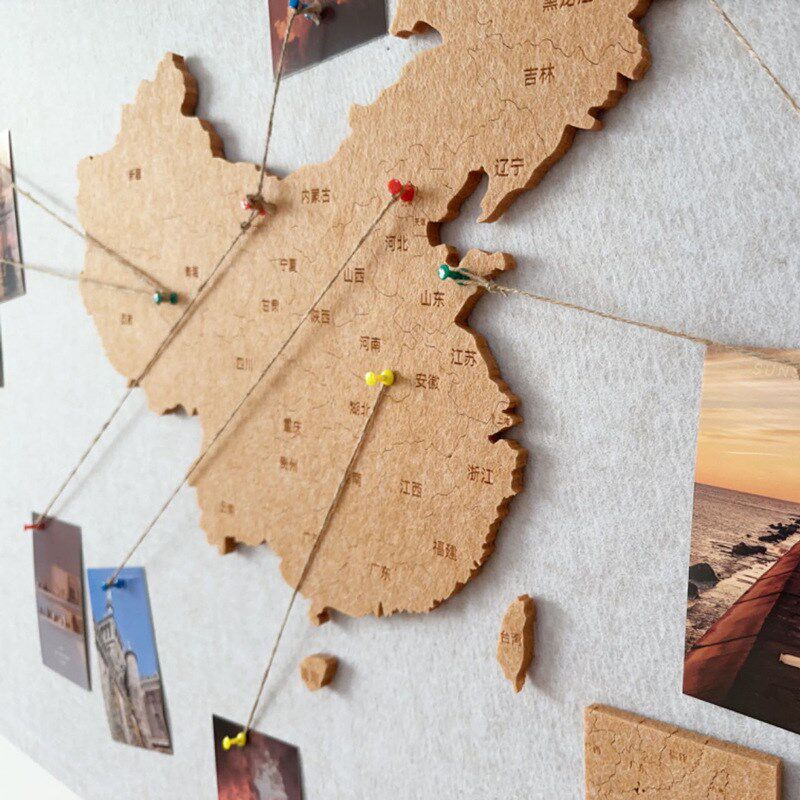 情侣旅行足迹毛毡地图照片墙打卡墙贴客厅背景墙装饰墙展示板自粘