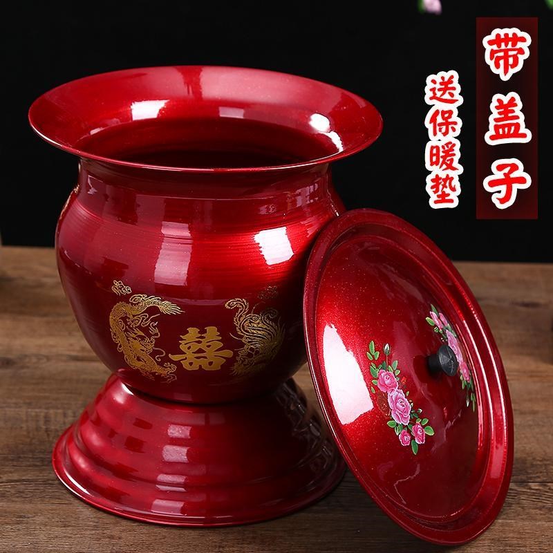 结婚陪嫁不锈钢老式加厚s高脚搪陶瓷带盖铁小婚庆喜庆痰盂罐成人