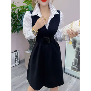 时尚小个子长袖套装m女2025春季新款洋气显瘦收腰衬衫马甲两件套