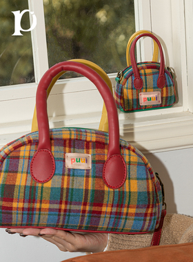 Puui原创耳机包零钱包可爱过年礼物格子百搭复古斜挎小众格纹肩包