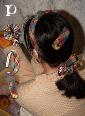 puui原创生活新款新年头饰秋冬格纹圣诞礼物少女发圈发箍ins发饰