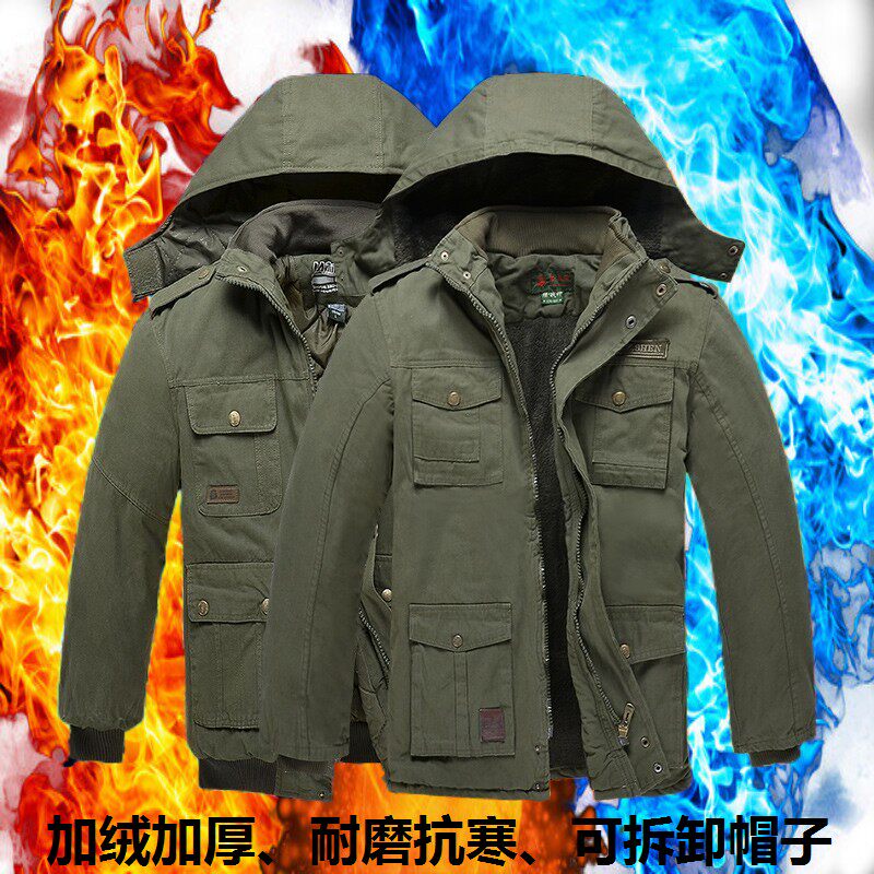 冬季军绿色加绒棉l衣男加厚防寒保暖工作棉服迷彩棉袄汽修电焊劳