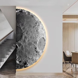 月球壁灯走廊玄关装饰画LED客厅拐角楼梯过道灯光画肌Z理艺术挂画