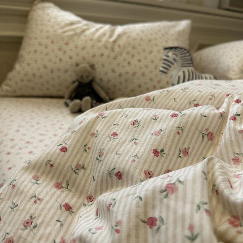 被套单件全棉纯棉粉色条纹碎花玫瑰少女心单双人被芯罩18V0*220cm