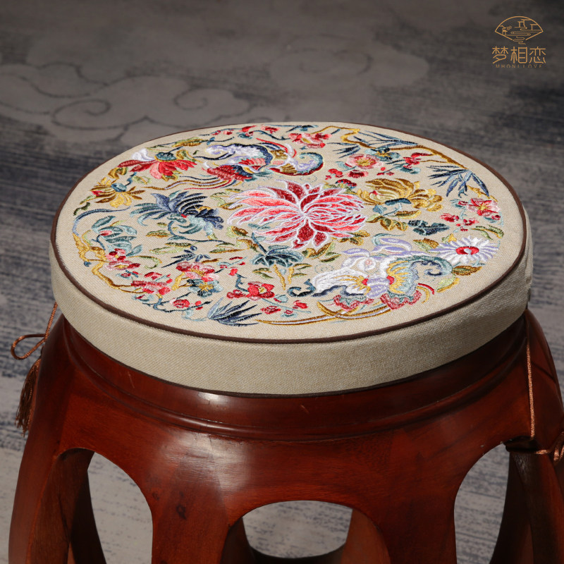 圆形坐垫中式g红木椅子垫实木小圆垫鼓凳藤椅垫防滑圆凳子坐垫订