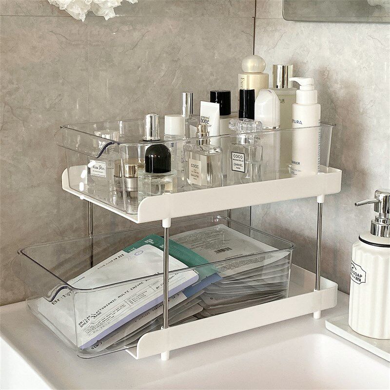 浴室台面置物架卫生间厕所洗漱台化妆F品抽屉收纳盒护肤品双层架