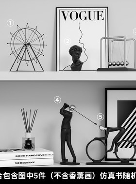 北欧现代创意运动人物样板间客厅书房书柜L书架桌面装饰品组合摆