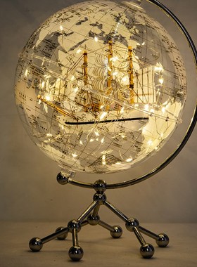 创意透明c地球仪摆件轻奢高档家居客厅电视柜酒柜办公室桌面装饰