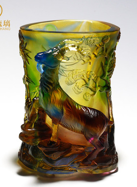 琉璃生肖羊笔筒办公室装饰摆件老板桌高I档生日礼物高档送领导老