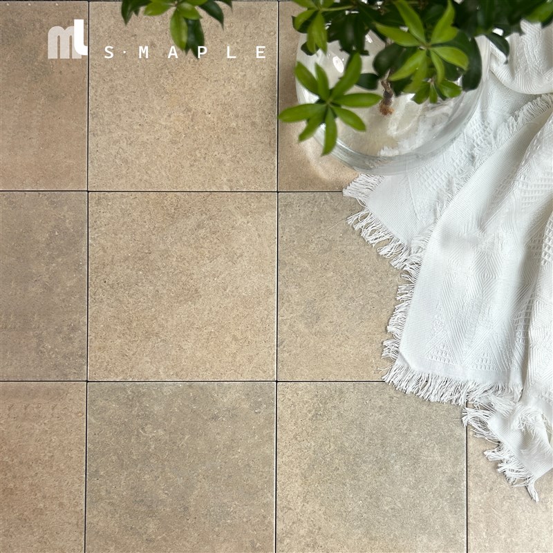 中古驼色a仿莱姆石300花砖厨房阳台瓷砖餐饮民宿庭院米黄防滑地砖