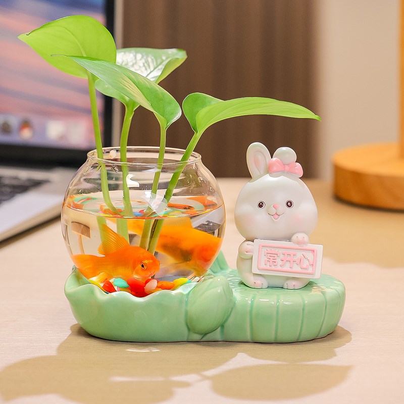 创意简约可爱水养绿萝花瓶u摆件家居客厅博古架办公桌好物女生工