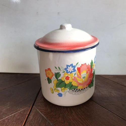 80 90年代 绝版怀旧收藏 搪瓷杯 K喝水杠子带盖 水杯 缸子