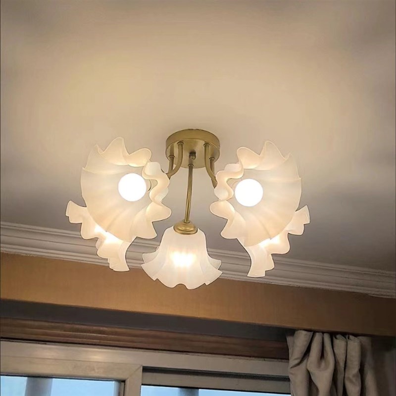 新款客厅灯吊灯轻奢花朵灯奶油北欧E法式灯具餐厅卧室灯套餐组合