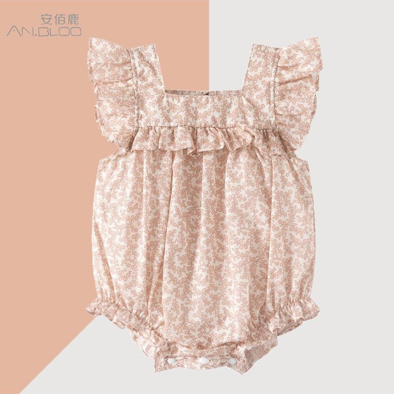 新生儿满月百天女宝宝哈衣夏季款婴儿三角包屁衣爬服甜美洋气碎花