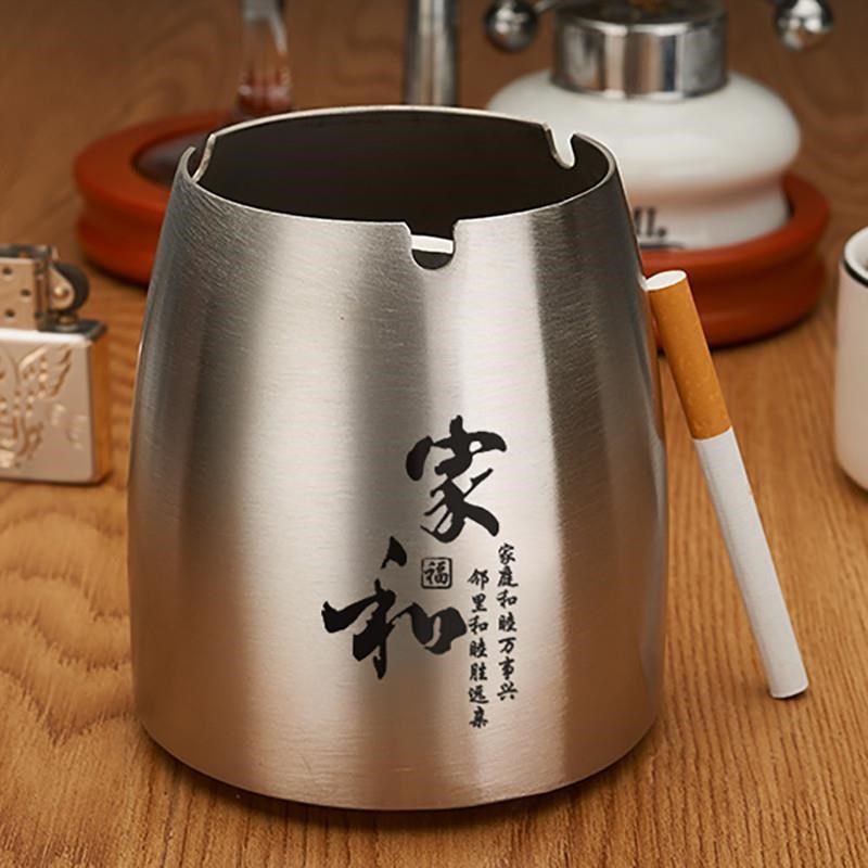 加厚防风不锈钢烟灰缸带盖子时尚家用商务电竞台球茶桌烟灰盅印字