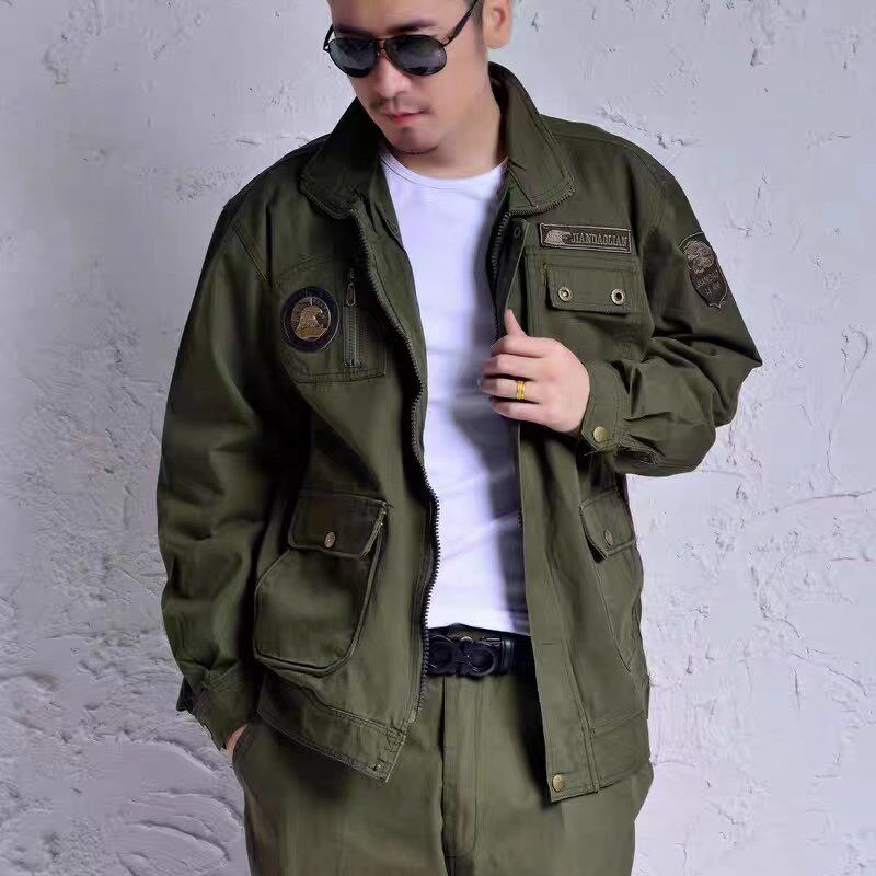 春秋工作服套装男电焊防烫加厚耐磨帆布劳保服多口袋汽修机修工装