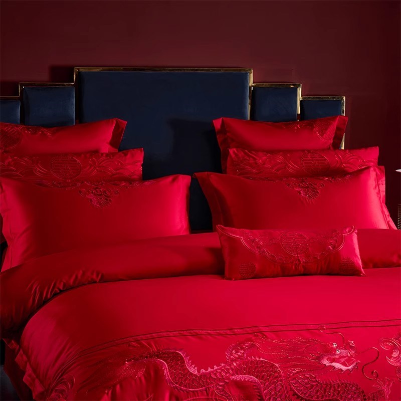 婚礼四件套婚被婚嫁红色床单重工艺床上用品被罩婚庆刺绣中式