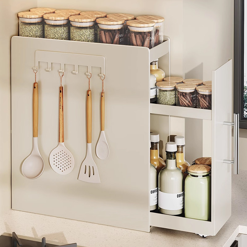 奶油风转角厨房调料置物架可抽拉台面防尘调味P品多功能收纳储物