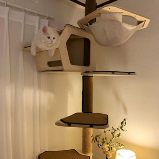 喵林苑实木通天柱顶天立地猫爬架猫窝猫树一体猫架猫爬柱猫抓柱
