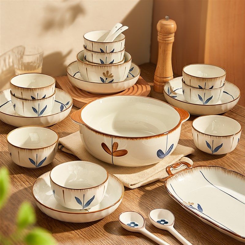 釉下彩碗碟套装家用2024新款陶瓷餐具中式碗筷盘子乔迁高颜值碗具,餐饮具,碗,淘宝优惠券,粉丝福利购,淘宝优惠卷