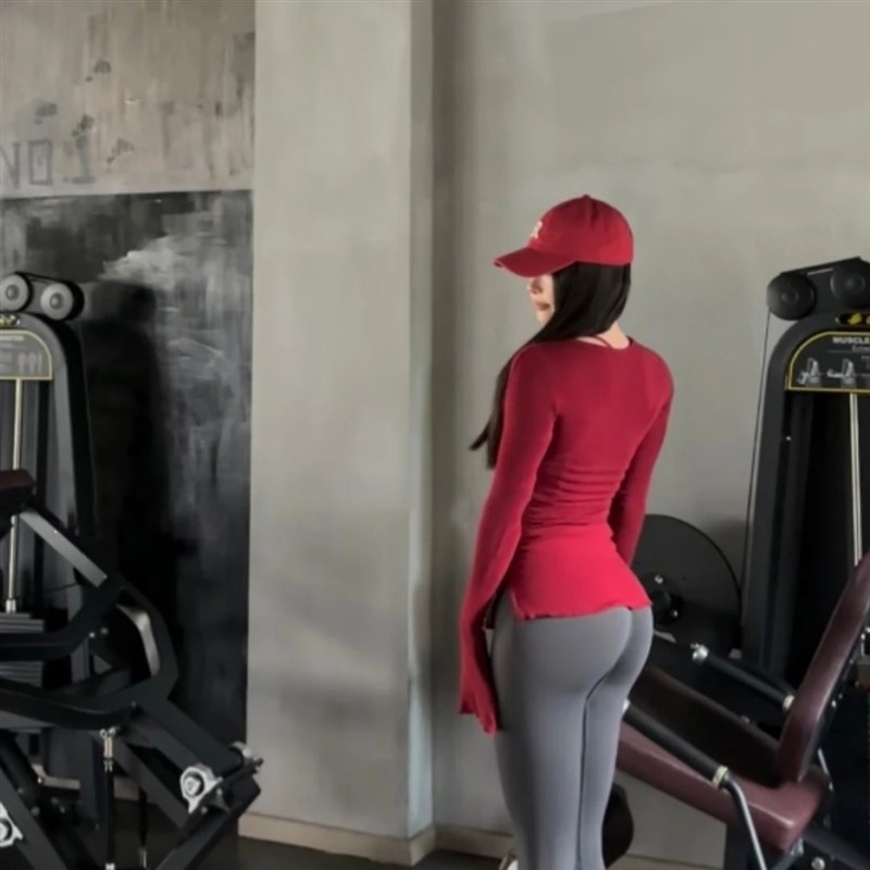 喇叭袖长款遮臀休闲日常运动弹力打底长袖健身瑜伽跑步罩衫T恤女