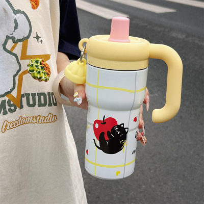 多巴胺保温杯新款2024女生高颜值大容量吸管冰霸杯便携杯子带把手