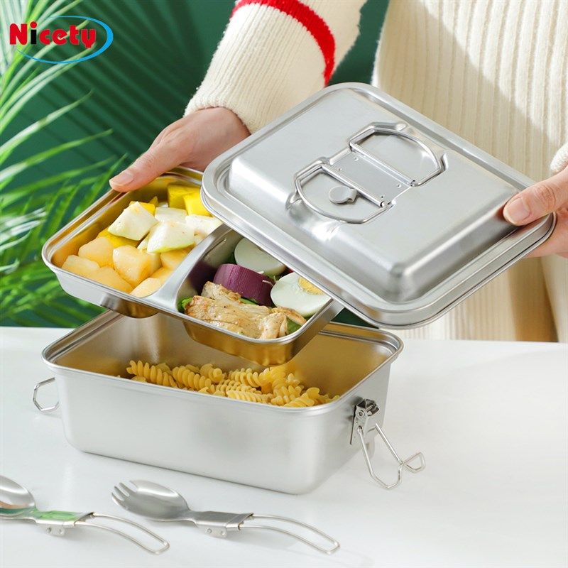 双层密封304不锈钢分格饭盒午餐盒带提手两格学生便当盒食品收纳,餐饮具,饭盒/保温桶/保温提锅,淘宝优惠券,粉丝福利购,淘宝优惠卷