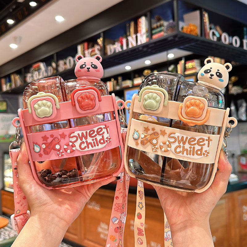 儿童分仓双饮杯2024夏天新款学生上学用吸管杯可爱便携塑料水壶女,餐饮具,随手杯,淘宝优惠券,粉丝福利购,淘宝优惠卷