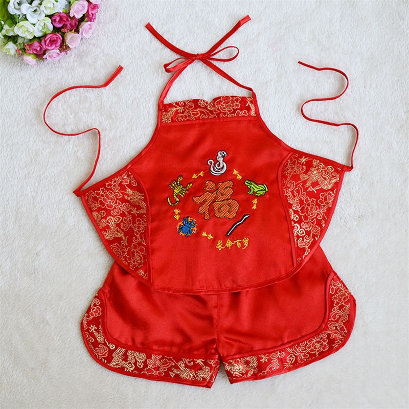 婴儿肚兜黄马褂端午节黄色五毒肚兜儿童小孩子大码肚兜锦缎0-3岁