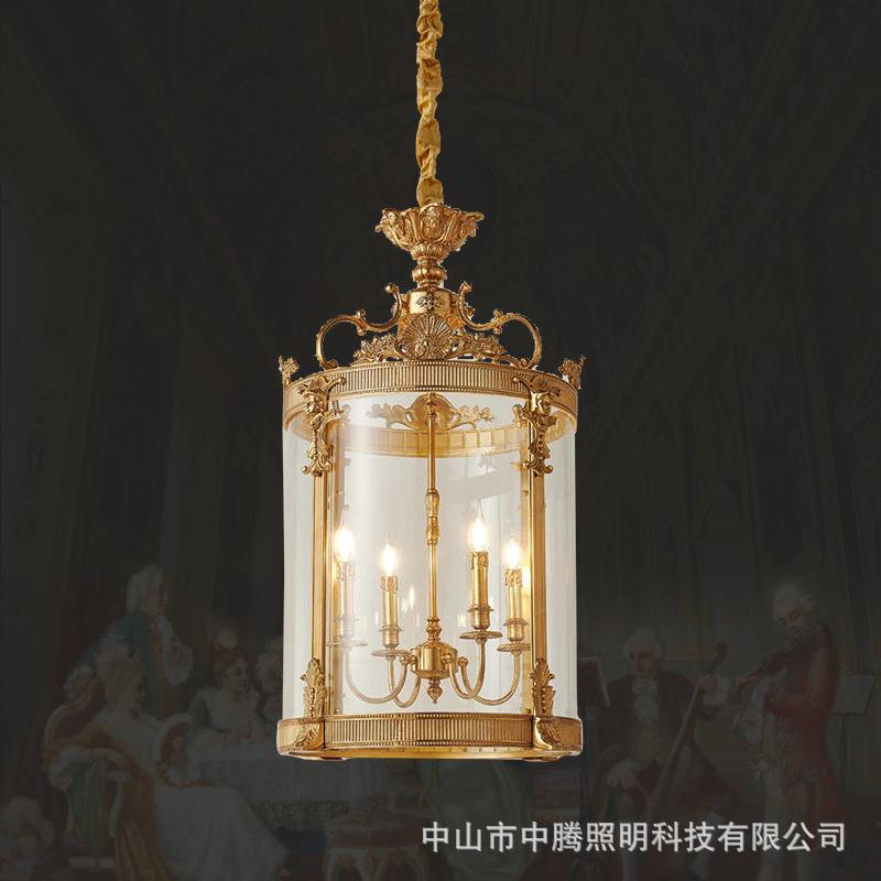 法式别墅楼梯过道走廊小吊灯欧式古典玄关灯复古阳台玻璃全铜