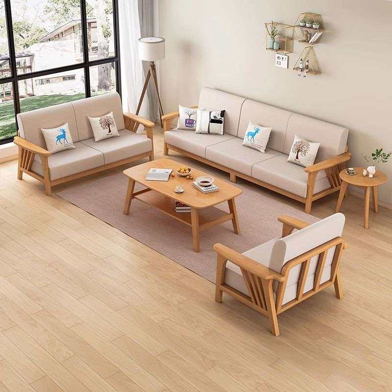 实木沙发组合简约现代小户型家用客厅木质布艺原木色沙发套装